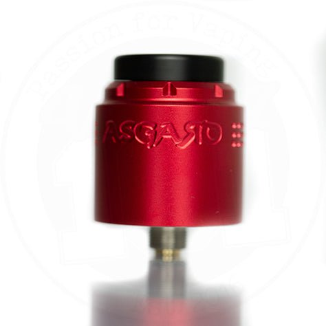 Asgard Mini 25mm RDA By Vaperz Cloud Satin Red (Aluminium Top Cap) On White Background