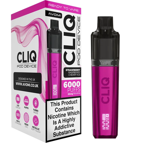 Avomi Cliq 6000 Prefilled Vape Kit Strawberry Raspberry Cherry Ice