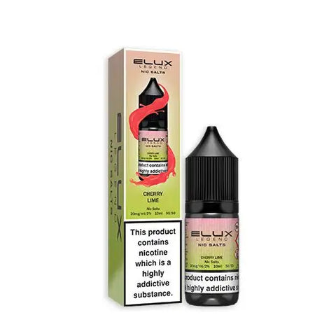 cherry lime elux legend nic salt eliquids on white background