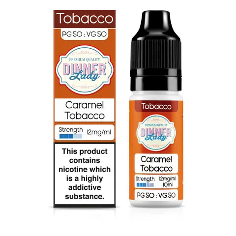 dinner lady 50 50 caramel tobacco 12mg on white background