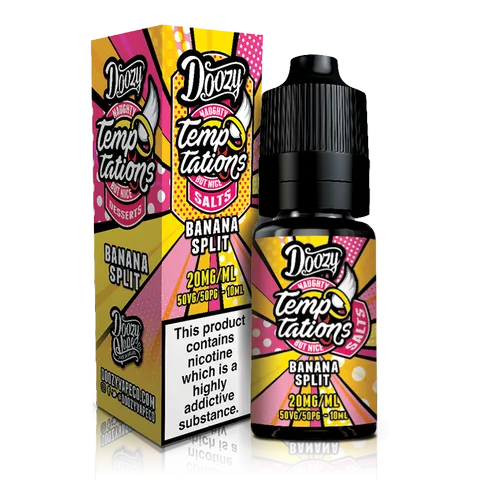 Doozy Temptations Nic Salt E-Liquids Banana Split / 10mg On White Background