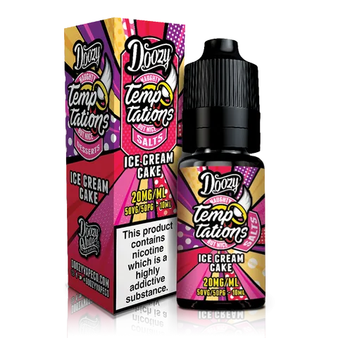 Doozy Temptations Nic Salt E-Liquids Ice Cream Cake / 10mg On White Background