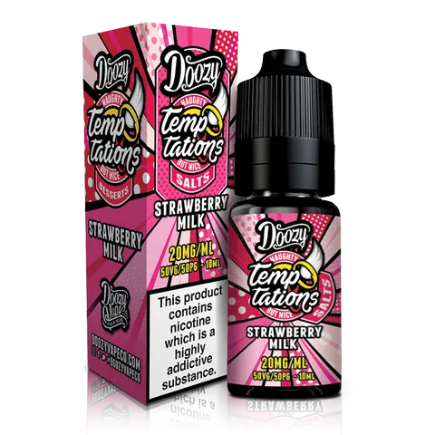 Doozy Temptations Nic Salt E-Liquids Strawberry Milk / 10mg On White Background