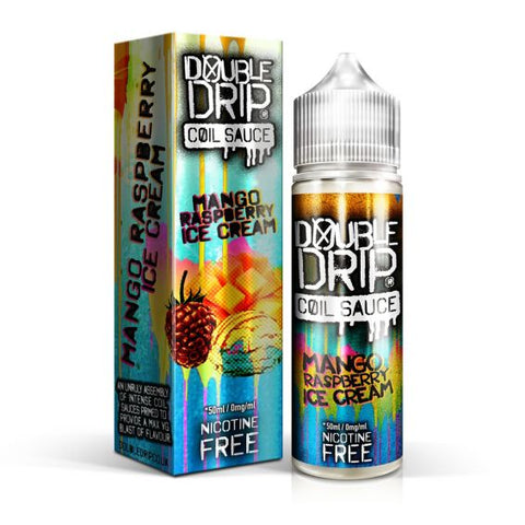 Double Drip Coil Sauce E-Liquid 50ml Shortfill Mango Raspberry Ice Cream On White Background