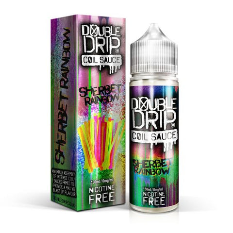 Double Drip Coil Sauce E-Liquid 50ml Shortfill Sherbet Rainbow On White Background