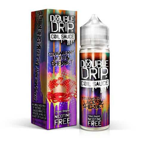 Double Drip Coil Sauce E-Liquid 50ml Shortfill Strawberry Laces & Sherbet On White Background