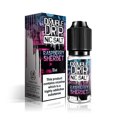 Double Drip E-Liquids 10ml Nic Salt Raspberry Sherbet / 10mg On White Background