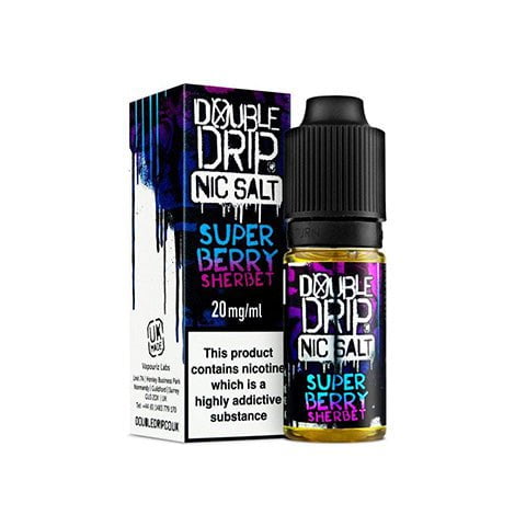 Double Drip E-Liquids 10ml Nic Salt Super Berry Sherbet / 10mg On White Background