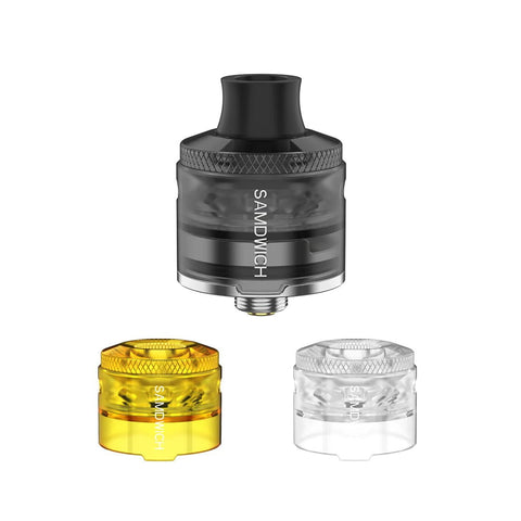 Dovpo x Across Vape Samdwich RDA Translucent Polished Top Caps On White Background