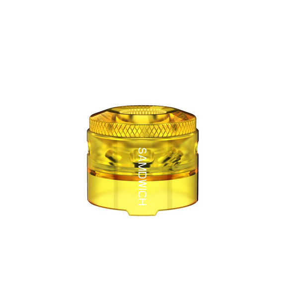 Dovpo x Across Vape Samdwich RDA Translucent Polished Top Caps Side Air Intake - Amber On White Background