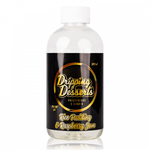 Dripping Desserts 200ml Shortfill E-Liquid Rice Pudding & Raspberry Jam On White Background