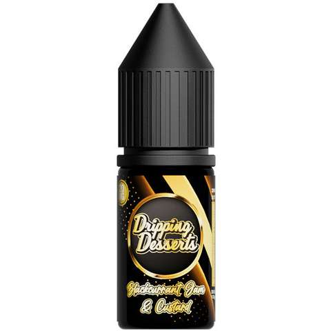 Dripping Desserts Nic Salt E-Liquids 10mg / Blackcurrant Jam and Custard On White Background