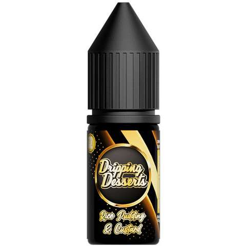 Dripping Desserts Nic Salt E-Liquids 10mg / Rice Pudding and Custard On White Background