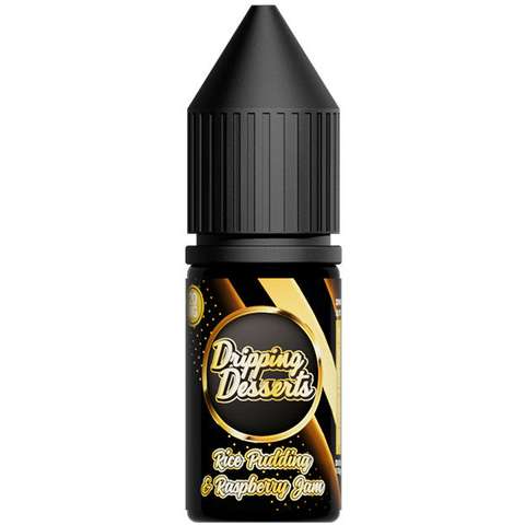 Dripping Desserts Nic Salt E-Liquids 10mg / Rice Pudding and Raspberry Jam On White Background