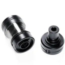 Two black metal mechanical components on a white background