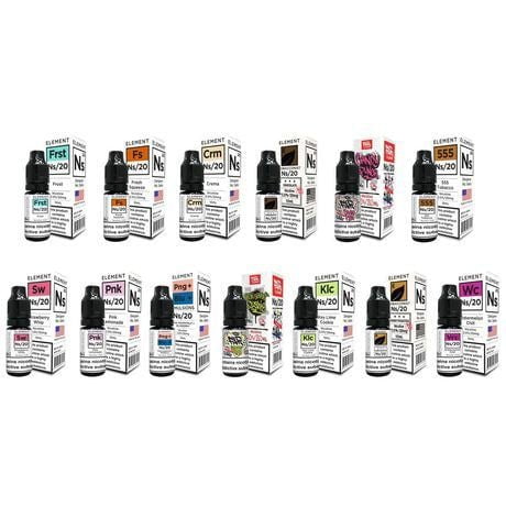 Element NS Nic Salt 10ml Juice Range On White Background