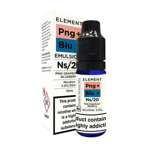 Element NS Nic Salt 10ml Juice Range Pink Grapefruit + Blueberry / 10mg On White Background