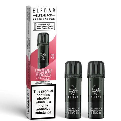 Elf Bar 600 Prefilled Vape Pods Strawberry Raspberry Cherry Ice