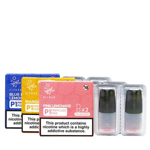 Elf Bar Mate P1 Prefilled Pods (2 Pods) On White Background