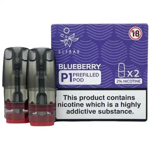 Elf Bar Mate P1 Prefilled Pods (2 Pods) Blueberry On White Background