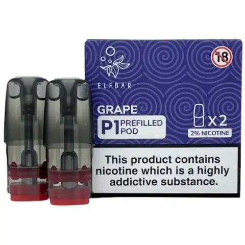 Elf Bar Mate P1 Prefilled Pods (2 Pods) Grape On White Background