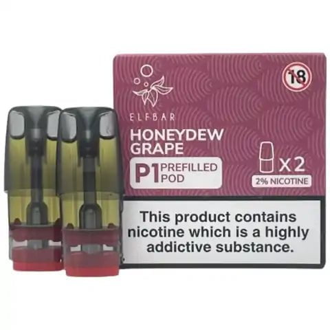 Elf Bar Mate P1 Prefilled Pods (2 Pods) Honeydew Grape On White Background