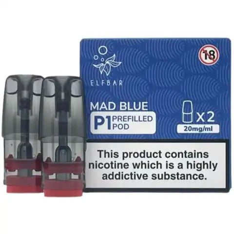 Elf Bar Mate P1 Prefilled Pods (2 Pods) Mad Blue On White Background