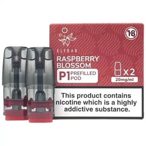 Elf Bar Mate P1 Prefilled Pods (2 Pods) Raspberry Blossom On White Background