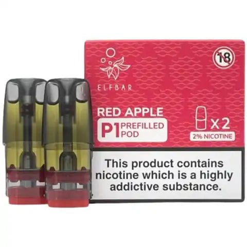 Elf Bar Mate P1 Prefilled Pods (2 Pods) Red Apple On White Background