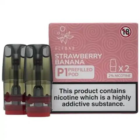 Elf Bar Mate P1 Prefilled Pods (2 Pods) Strawberry Banana On White Background