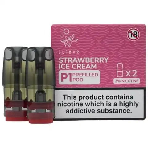 Elf Bar Mate P1 Prefilled Pods (2 Pods) Strawberry Ice cream On White Background