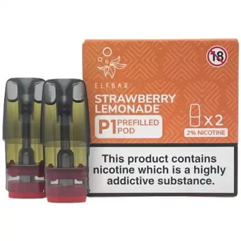 Elf Bar Mate P1 Prefilled Pods (2 Pods) Strawberry Lemonade On White Background