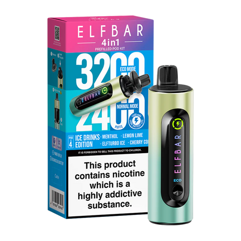 elfbar 4in1 pod vape ice drinks edition on black background