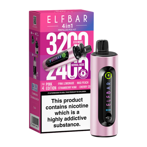 elfbar 4in1 pod vape pink edition on black background