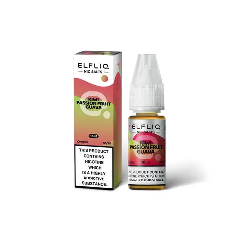 elfliq nic salts kiwi passionfruit guava on white background