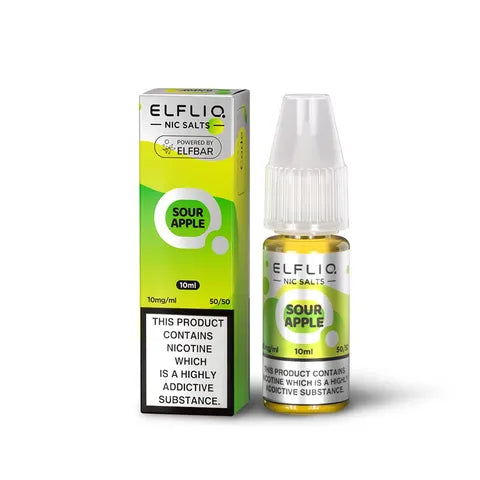 elfliq nic salts sour apple on white background