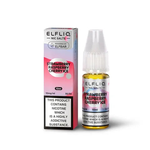 elfliq nic salts strawberry raspberry cherry ice on white background