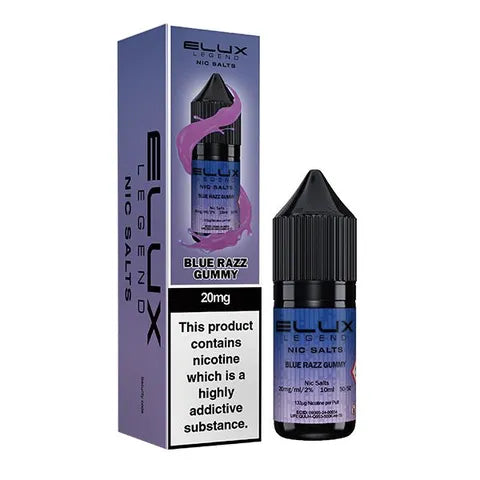 elux legend 10ml nic salts blue razz gummy on white background