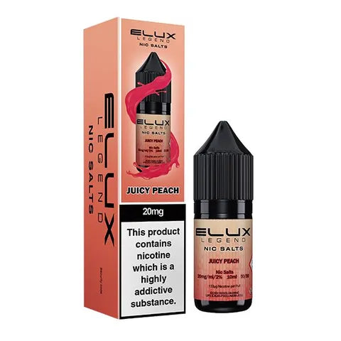 elux legend 10ml nic salts juicy peach on white background