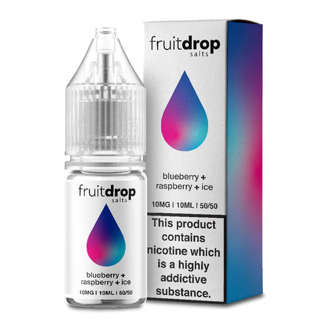 Fruit Drop 10ml Nic Salts 10mg / Blueberry Raspberry Ice On White Background