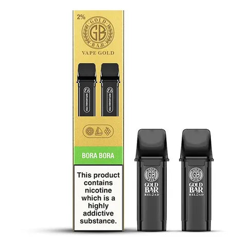 gold bar reload prefilled bora bora replacement pods on white background