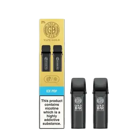 gold bar reload prefilled ice pop replacement pods on black background