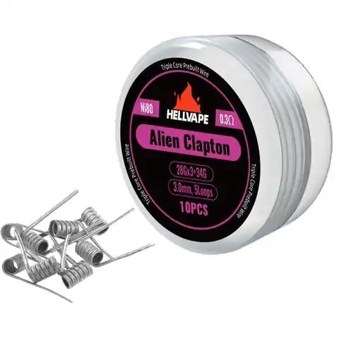 Hellvape Alien Clapton Premade Coils Ni80 Alien Clapton 28Gx3+34G 0.3ohm On White Background