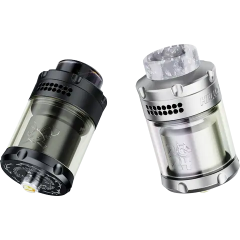 hellvape dead rabbit 3 rta 2024 edition matte black and stainless steel on clear background