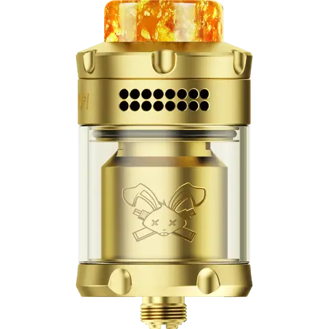 hellvape dead rabbit 3 rta 2024 edition gold front side on clear background