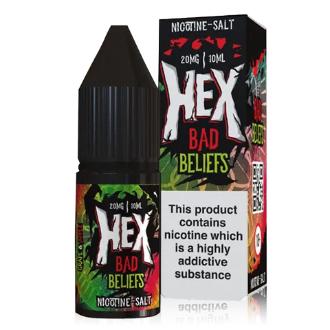 Hex Nic Salt E-Liquids 10mg / Bad Beliefs On White Background