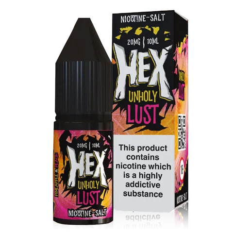 Hex Nic Salt E-Liquids 10mg / Unholy Lust On White Background