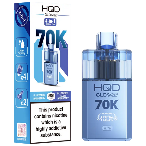 HQD Glow Air 70k Vape Kit Blueberry Raspberry & Blueberry Sour Raspberry