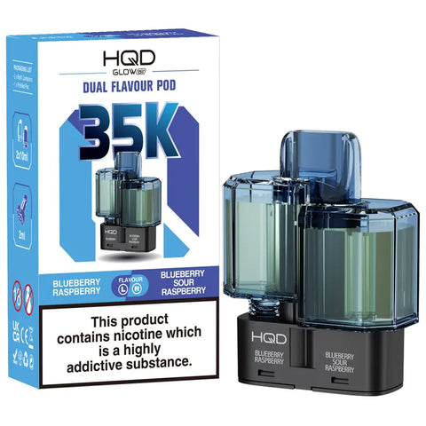 HQD Glow Air 35K Prefilled Replacement Pods Blueberry Raspberry & Blueberry Sour Raspberry