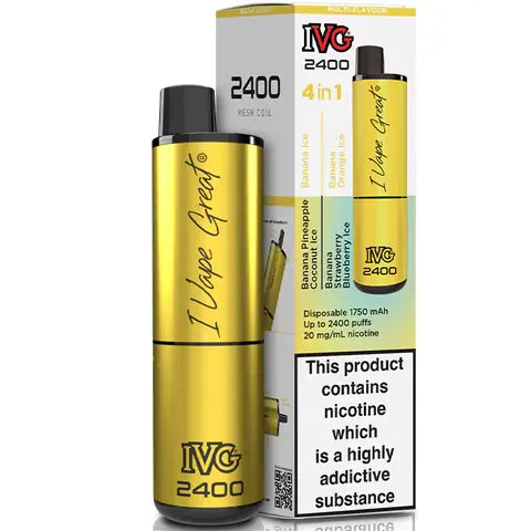 ivg 2400 disposable vape banana edition on white background